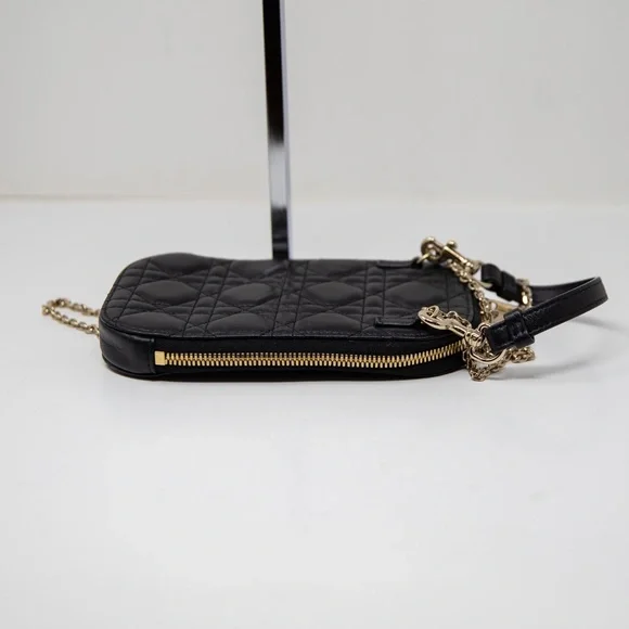 Christian Dior Lady Call'in Phone Holder Crossbody Shoulder Leather Purse Bag